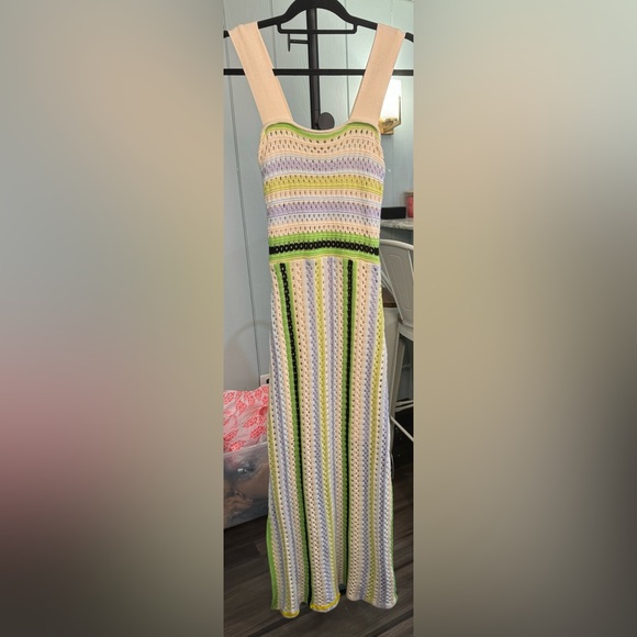 NWOT Ciebon Sahara Crochet Midi Sweater Dress - Green Multi - M - Picture 8 of 11